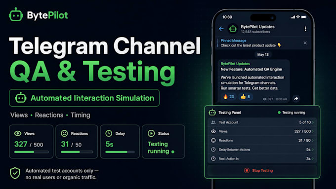 simulate telegram channel views and reactions for testing and QA