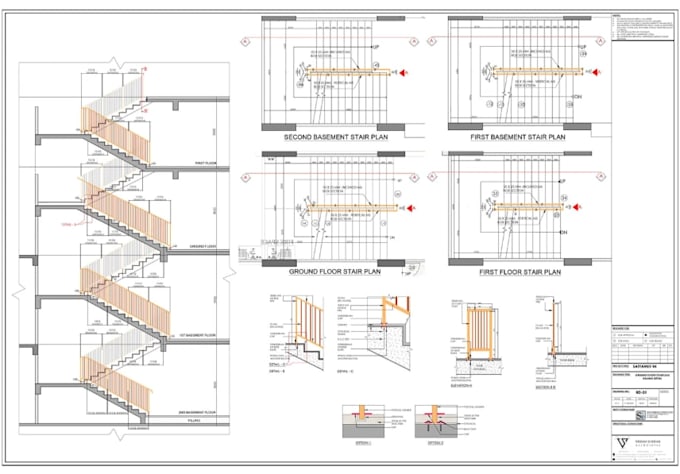 draft 2d staircase section drawing, staircase elevation plan,stairway cad layout