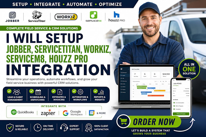 setup jobber servicetitan field service workiz servicem8 houzz pro integration