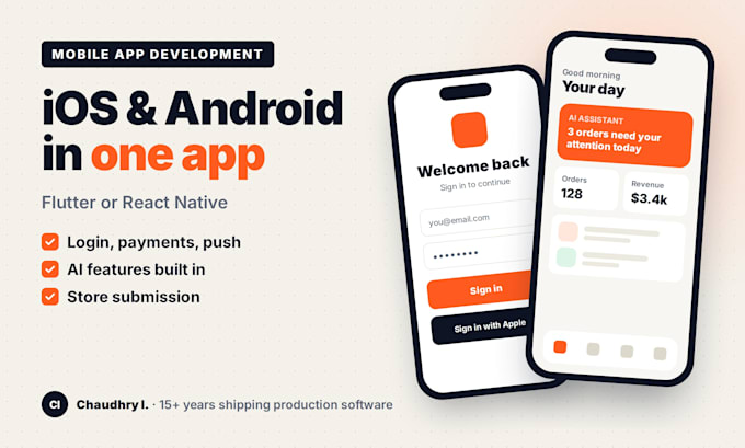 build your ios and android mobile app with flutter or react native