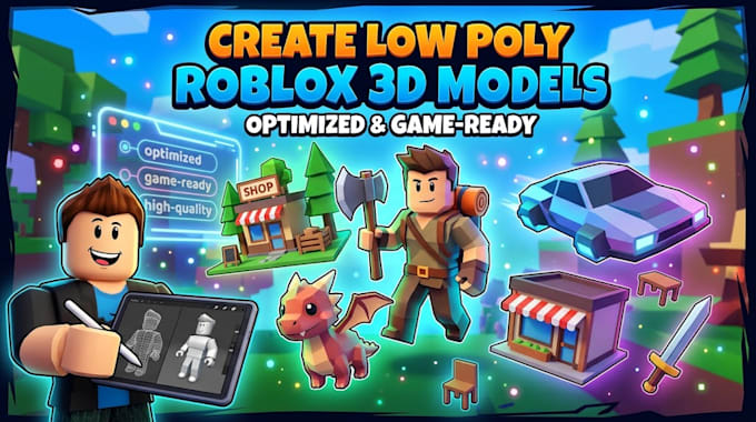 create low poly roblox 3d models for optimized and game ready experience