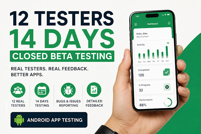 provide 12 testers for 14 days closed testing beta testing android app testing