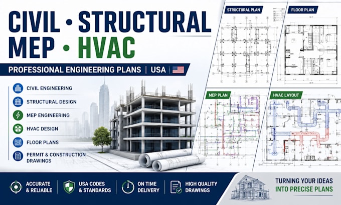 civil structural engineering mep hvac floor plan in USA