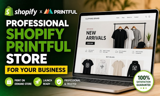 create a professional shopify printful store for print  on demand business