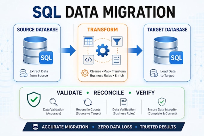 perform sql data migration and source to target validation