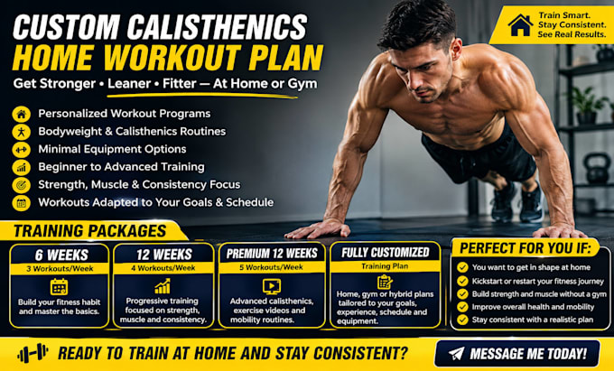 create a calisthenics based home workout plan or gym exercise