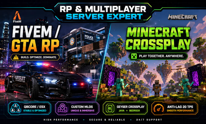 build fivem server dev gta rp qbcore esx minecraft crossplay custom java plugin
