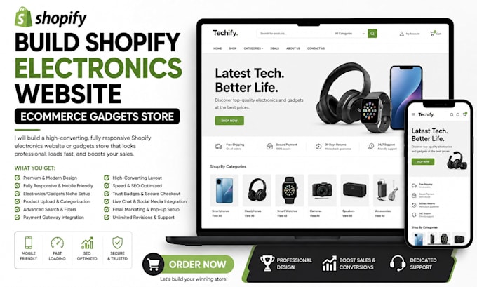 build shopify electronics website ecommerce gadgets store