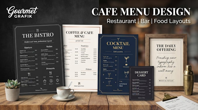 design cafe menus, bar menus, and restaurant menu layouts