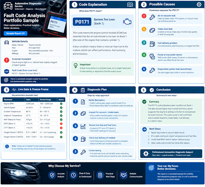 analyze your car obd2 codes and provide a diagnostic report