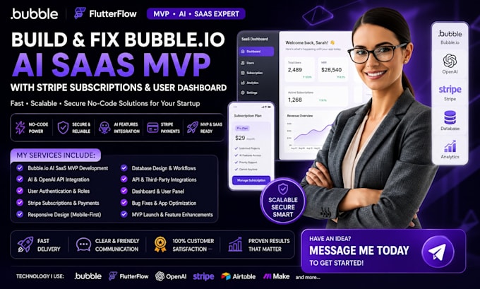 build bubble io ai saas mvp with stripe subscriptions and user dashboard