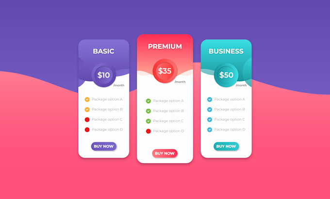 design a professional pricing table, price list, and service menu