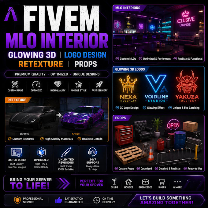 fivem mlo interior, glowing 3d , logo , retexture, props