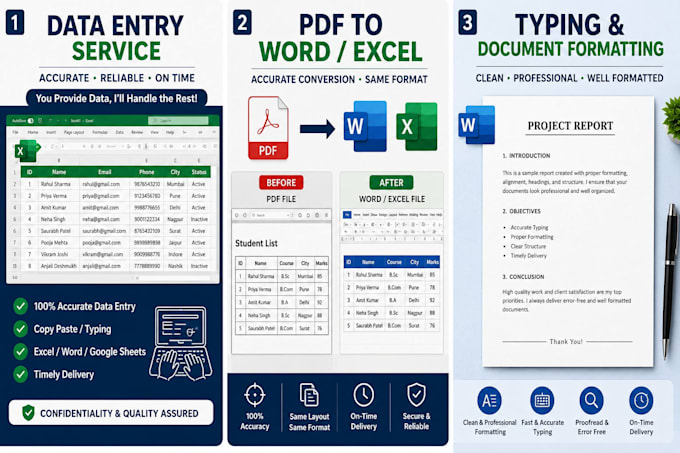 provide professional data entry, typing, and document formatting