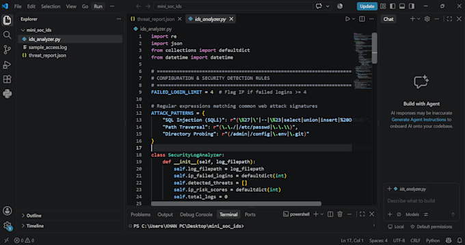 develop a custom python log analyzer and intrusion detection script