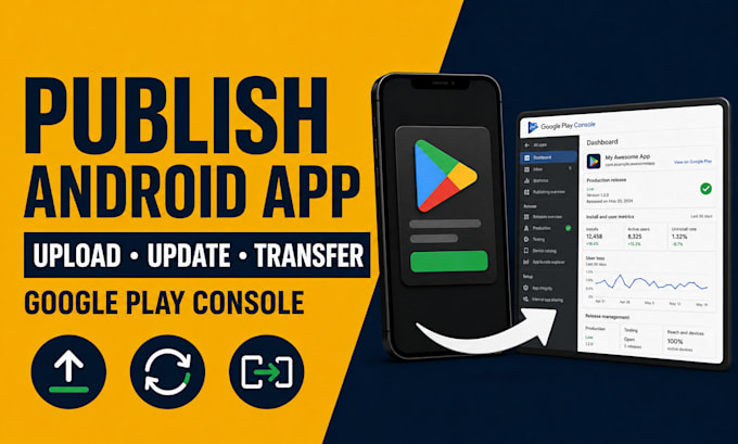 publish, upload and transfer your android app on google play and apple console