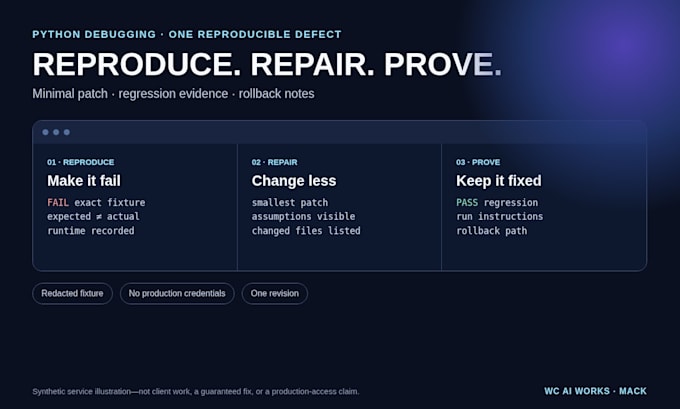 debug and repair a bounded python script or data workflow