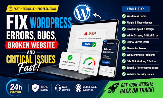 fix wordpress errors bugs broken website and critical issues fast
