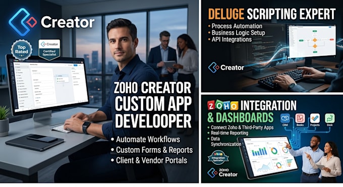 develop custom zoho creator applications, deluge workflows, and API integrations
