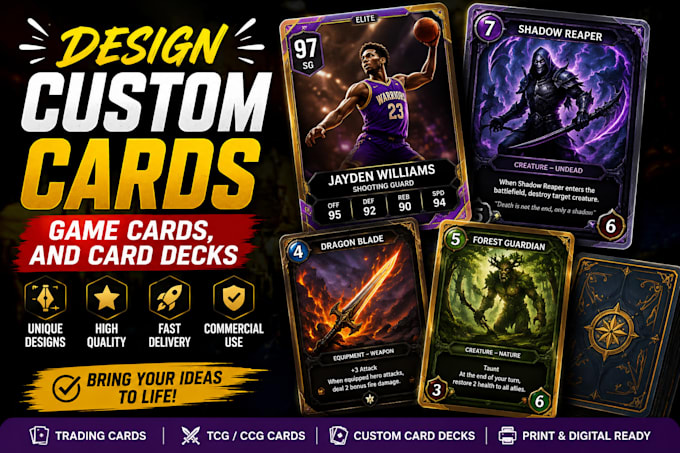 design a custom card, game cards, and card decks
