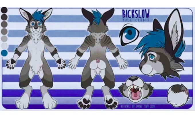 draw your furry oc reference sheet with full character design
