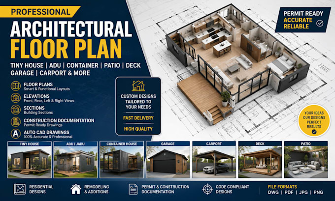 design architectural floorplan tiny house container patio adu deck garage carpot