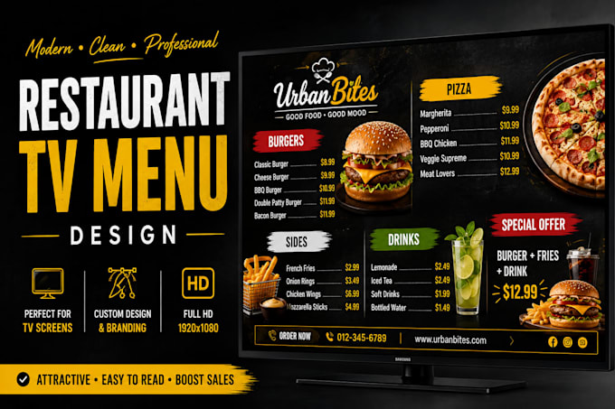 design a professional restaurant TV screen menu