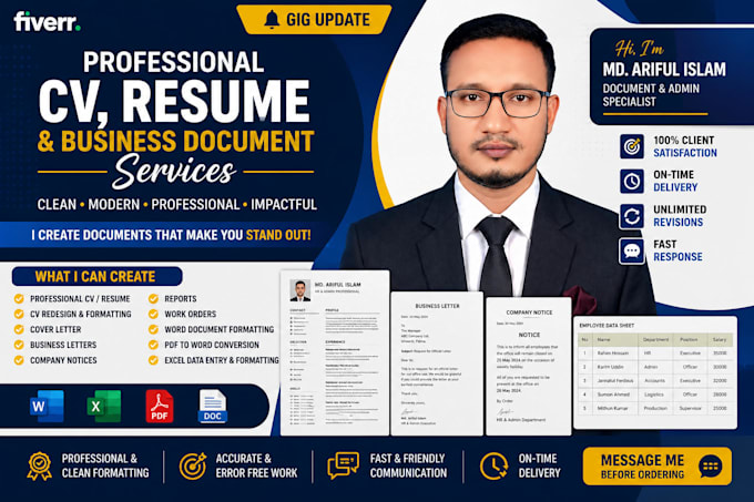 create a professional CV resume and business document