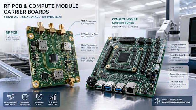 rf pcb and compute module carrier boards, manufacturing ready pcb design