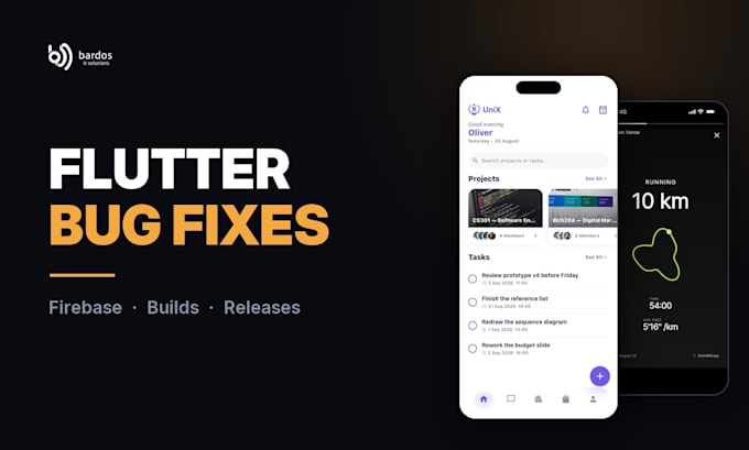 do flutter bug fixes, firebase debugging and app release support