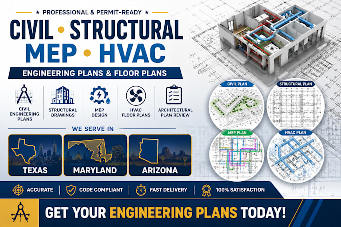 civil, structural engineering mep hvac floor plan in texas maryland arizona