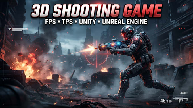 develop 3d shooting game for unity, unreal engine, fps and tps