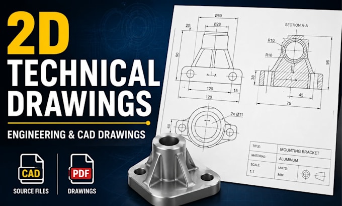 create 2d technical drawing, engineering drawings and cad drawings
