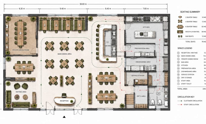 create restaurant furniture plans with functional space planning circulation