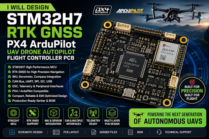 design stm32h7 rtk gnss px4 ardupilot uav drone autopilot pcb