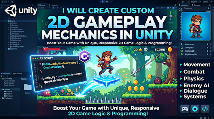 create custom 2d gameplay mechanics in unity