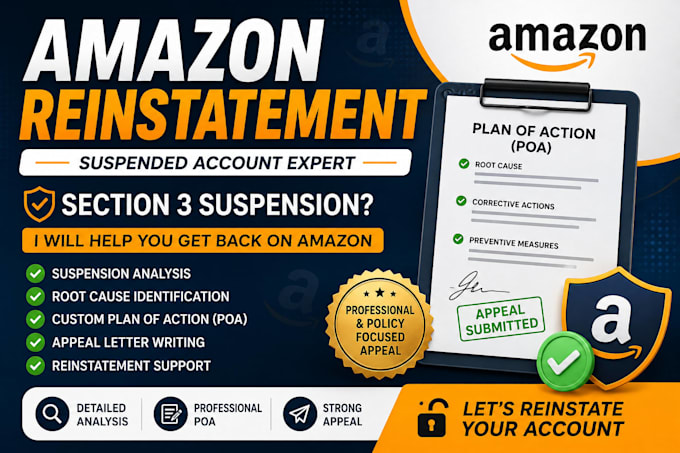 reinstate suspended amazon account, fix section 3 , write amazon reinstatement