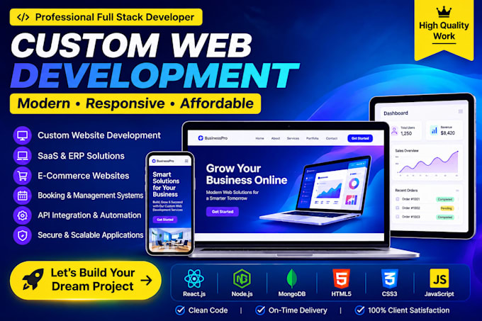 be your full stack developer for custom web development