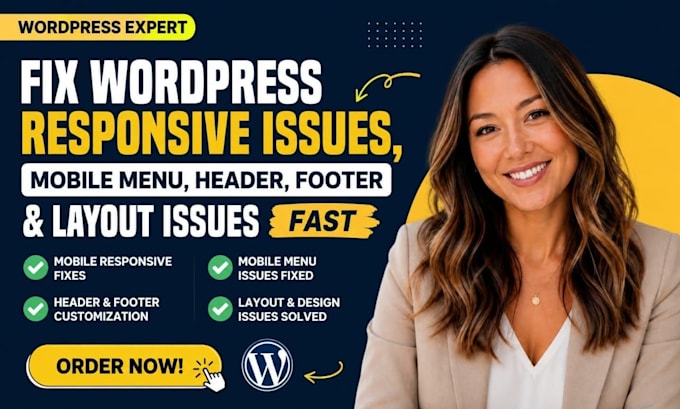 fix wordpress responsive issues, mobile menu, header footer and layout problems