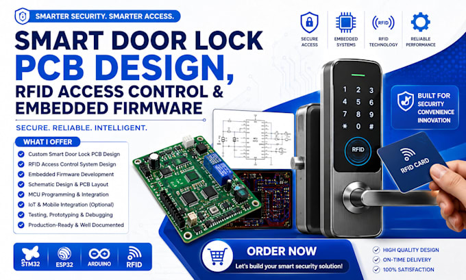 design smart door lock pcb design, rfid access control and embedded firmware