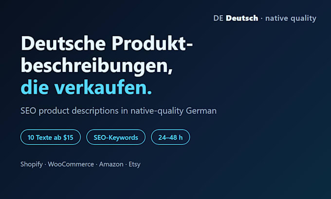write 10 SEO product descriptions in native quality german