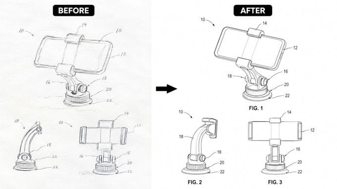 create professional patent drawings and patent illustrations technical drawing