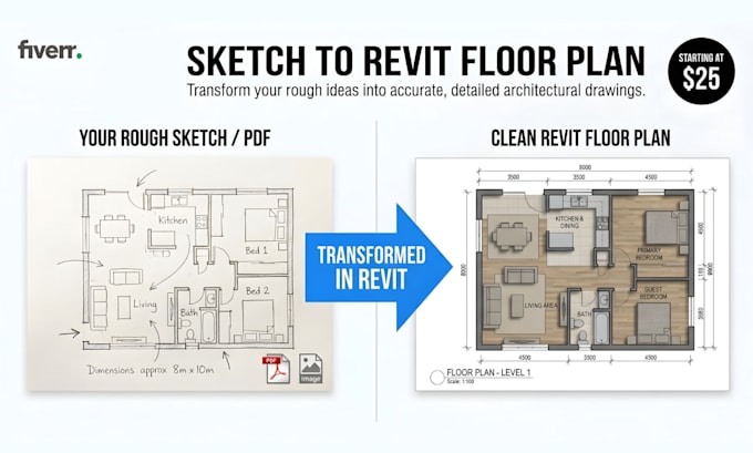 create clean architectural floor plans in revit from sketches or PDF