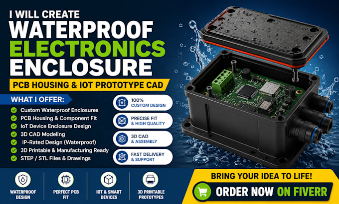create waterproof electronics enclosure, pcb housing and iot prototype cad