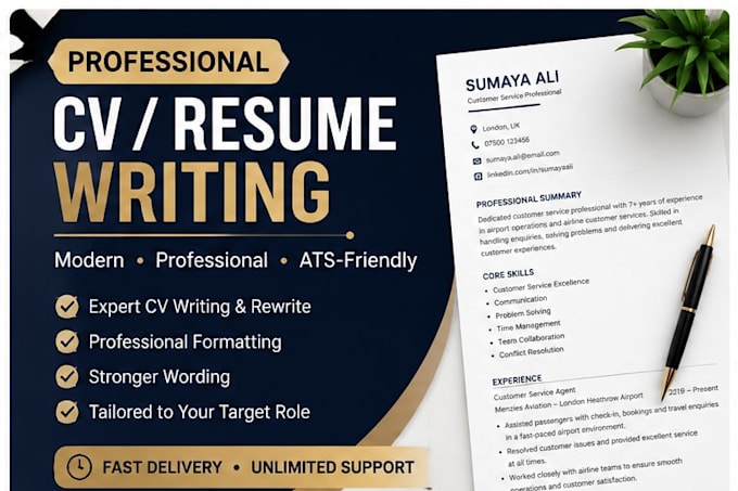 write and redesign a professional ats friendly CV or resume