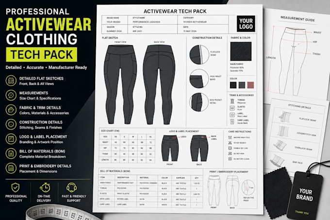 do detailed active wear clothing tech pack