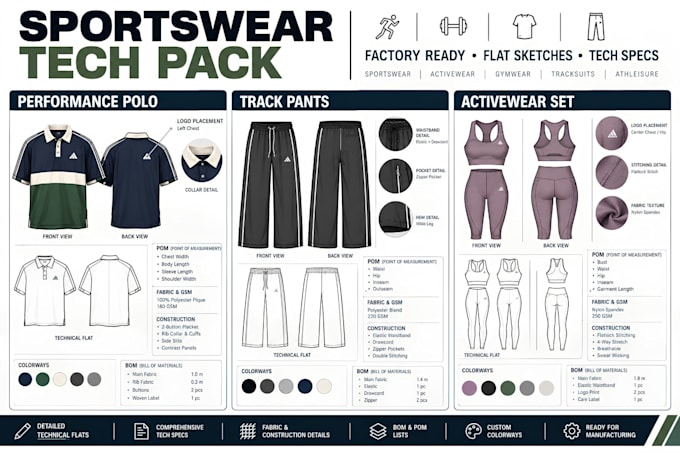 do detailed active wear clothing tech pack