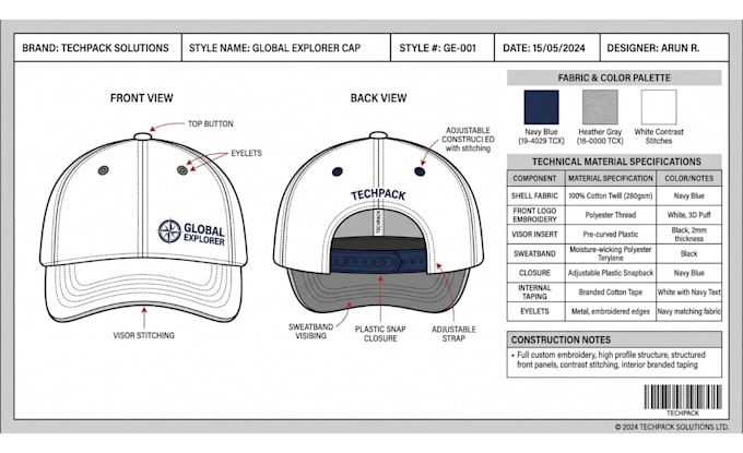 fashion design custom hat tech pack cap tech pack bucket trucker snapback mockup