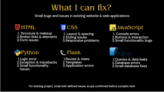 fix bugs and issues in your python flask website