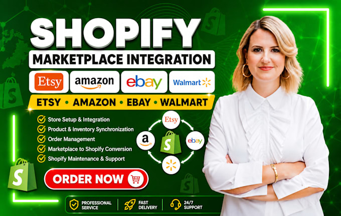 setup etsy amazon ebay walmart pod, convert to shopify and provide maintenance